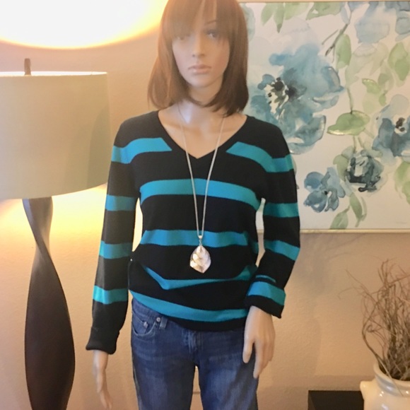 Ann Taylor LOFT Striped V-neck Pullover Sweater - Picture 1 of 5